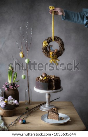 chocolate easter cake/easter cake/chocolate cake/easter sweet table/still life/