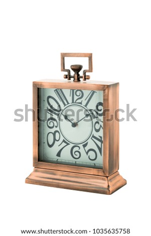 bronze square alarm clock isolated on white