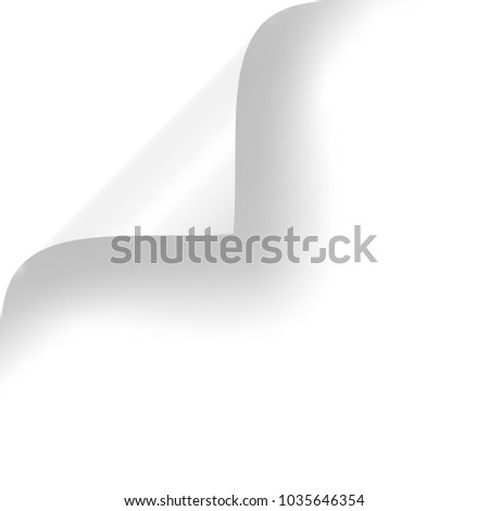 Paper with curly corner and transparent shadow. Vector illustration.