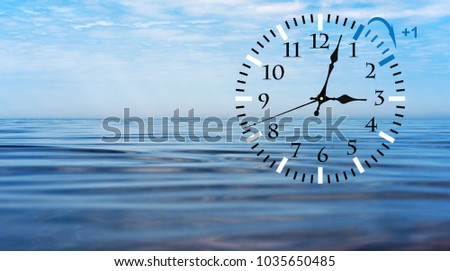 Daylight Saving Time. DST. Wall Clock going to winter time. Turn time forward. Abstract photo of changing time at spring. Royalty-Free Stock Photo #1035650485