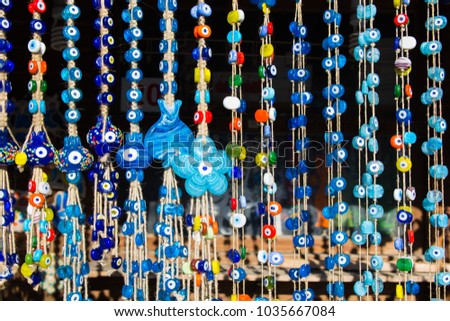 Evil eye bead souvenirs.broken glass is melted and shaped. In culture and religious belief, the figure of the eye is regarded as a powerful amulet protecting evil. It is a powerful talisman in Turkish