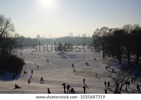 Winter snow in English Garden, Munich