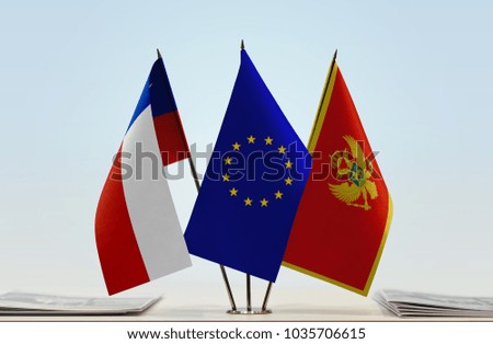 Flags of Chile European Union and Montenegro