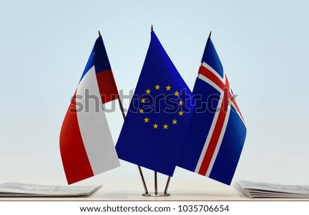 Flags of Chile European Union and Iceland