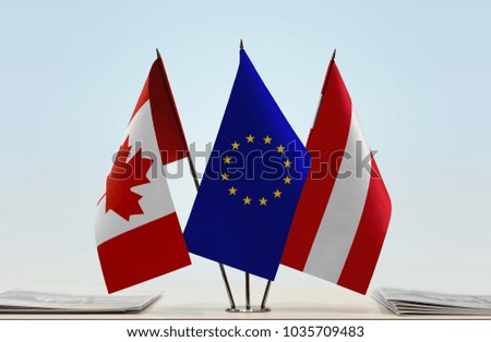 Flags of Canada European Union and Austria