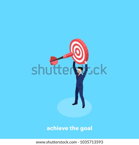 a man in a business suit is aiming with a dart at the target, an isometric image