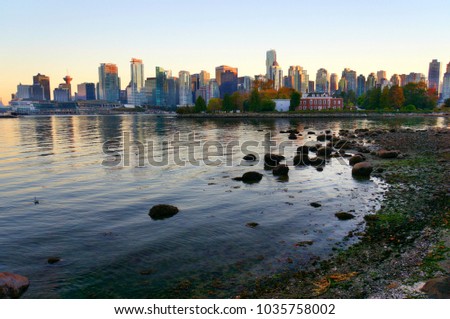 Vancouver skyline at sunset, British Columbia, Canada