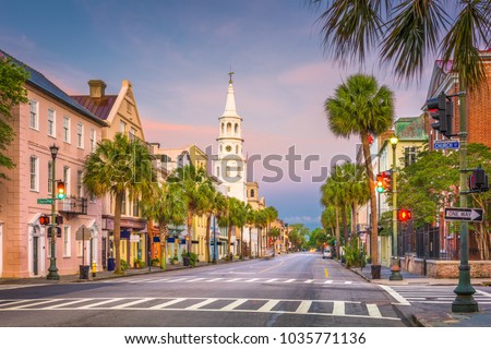 Charleston, South Carolina, USA cityscape in the historic French Quarter. Royalty-Free Stock Photo #1035771136