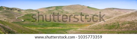 Panoramic view of beautiful hills and valleys in east San Francisco bay area; Contra Costa county, California