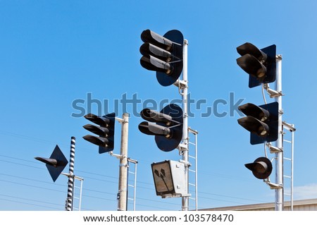 Railway Traffic Lights against blue sky background
