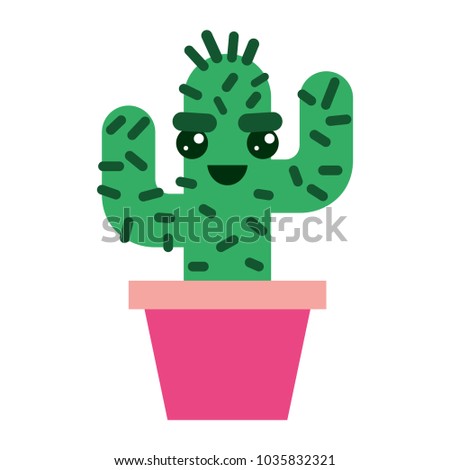 cartoon potted cactus kawaii character