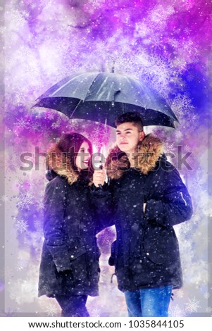 Colorful detailed  edit of a couple in winter wear