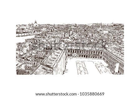 Venice City in Italy. Hand drawn sketch illustration in vector.