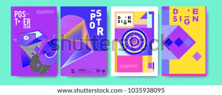 Abstract colorful collage poster design template. Cool geometric and fluid cover design. Blue, yellow, red, orange, pink and green background. Vector banner poster template in Eps10.