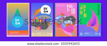 Abstract colorful collage poster design template. Cool geometric and fluid cover design. Blue, yellow, red, orange, pink and green background. Vector banner poster template in Eps10.