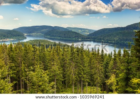 Panoramic view lake Schluchsee. Black Forest. Baden-wuerttemberg region. Germany Royalty-Free Stock Photo #1035969241