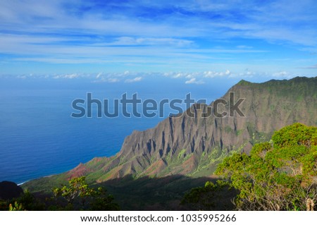 Amazing view of the Kalalau Valley and the Na Pali coast in Kauai, Hawaii