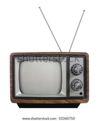 Grunge vintage television with antenna isolated on white Royalty-Free Stock Photo #10360750
