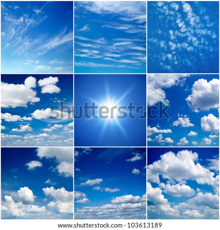 Sky daylight collection. Natural sky composition. Collage