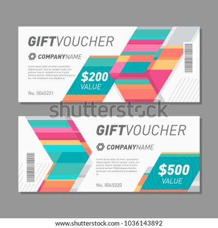 Colorful gift voucher. Gift voucher card template with white background.