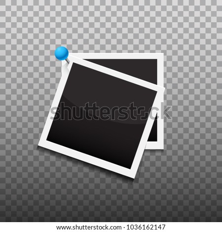 Photo frames pinned with blue pin vector illustration