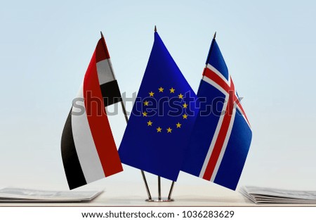Flags of Yemen European Union and Iceland