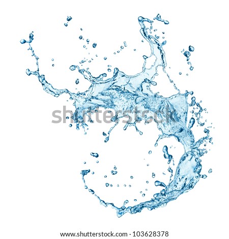 blue water splash isolated on white background Royalty-Free Stock Photo #103628378