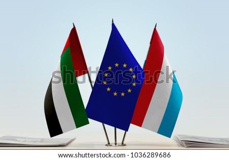Flags of UAE European Union and Luxembourg