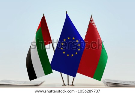 Flags of UAE European Union and Belarus