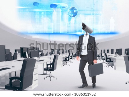 Digital composite of Businessman with CCTV head with interface
