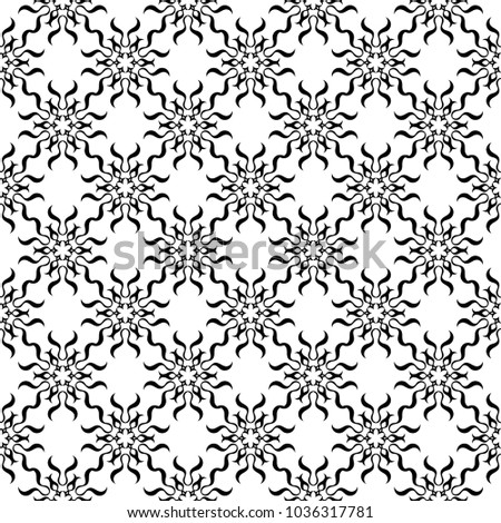 Black floral ornament on white seamless background. Seamless pattern for textile and wallpapers