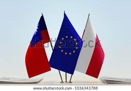 Flags of Taiwan European Union and Poland