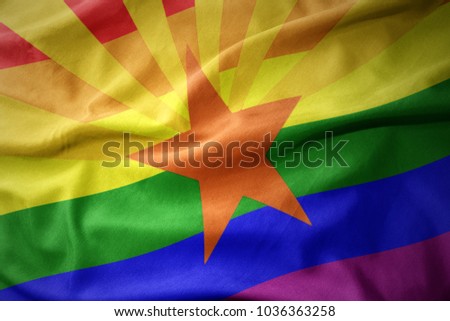 waving arizona state colorful rainbow gay pride flag banner