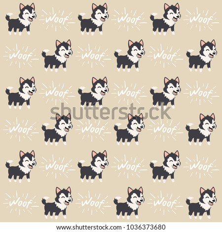 Cute cartoon character design black grey Siberian Husky dog pattern