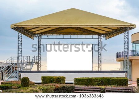 white clean billboard on a stage with copy space zone for logo, text or advertising caption