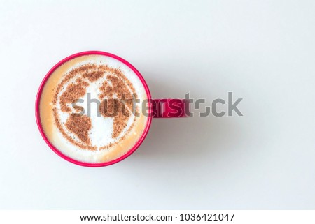 day of the earth red cappuccino cup with a drawing of the planet earth on milk foam Royalty-Free Stock Photo #1036421047