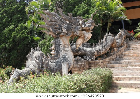 Dragon of wood in Vietnams buddhist temple