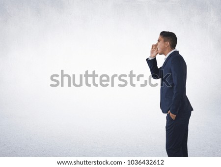 Digital composite of Businessman shouting in room