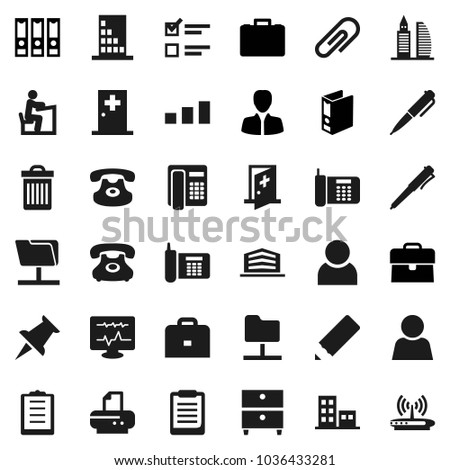 Flat vector icon set - trash bin vector, pencil, student, case, pen, clipboard, archive, exam, manager, binder, phone, sorting, classic, thumbtack, diagnostic monitor, medical room, network folder