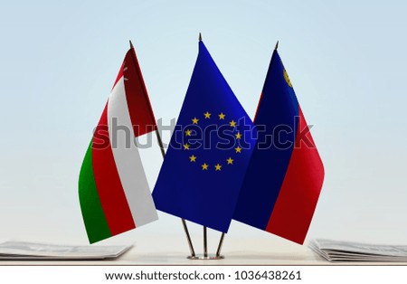 Flags of Oman European Union and Liechtenstein