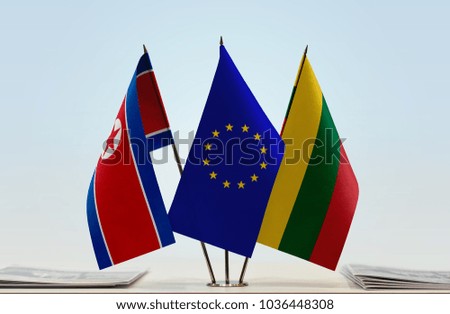 Flags of North Korea European Union and Lithuania