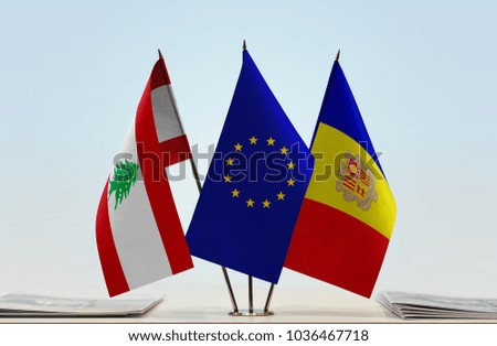 Flags of Lebanon European Union and Andorra