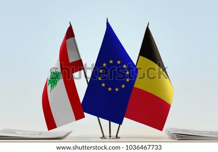 Flags of Lebanon European Union and Belgium