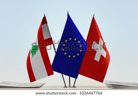 Flags of Lebanon European Union and Switzerland