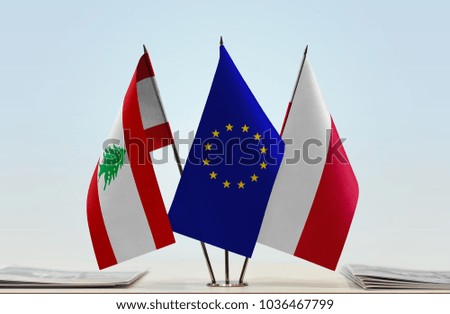 Flags of Lebanon European Union and Poland