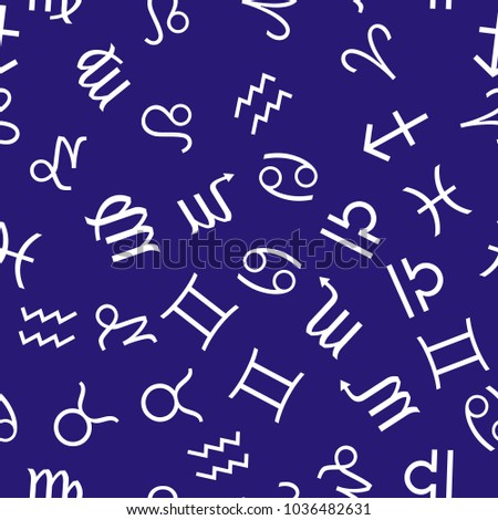 Infinite pattern with zodiac signs. Seamless zodiac background.