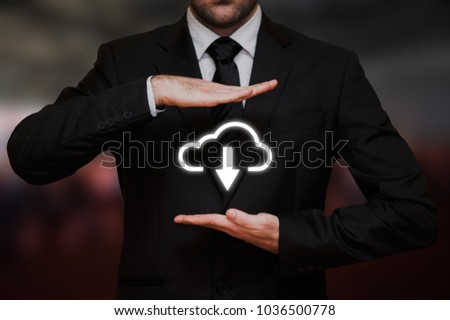 Download from cload concept between businessman hands