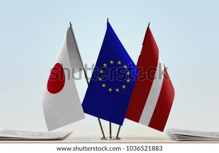 Flags of Japan European Union and Latvia