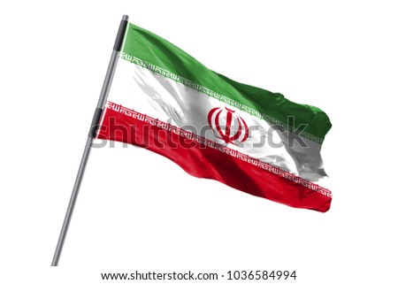 Iran Flag waving against white background stock image