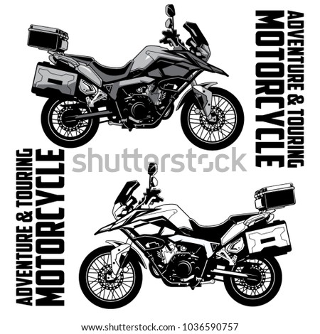 Adventure & Touring Motorcycle vector image design set. Black and white vector illustration isolated on white background.